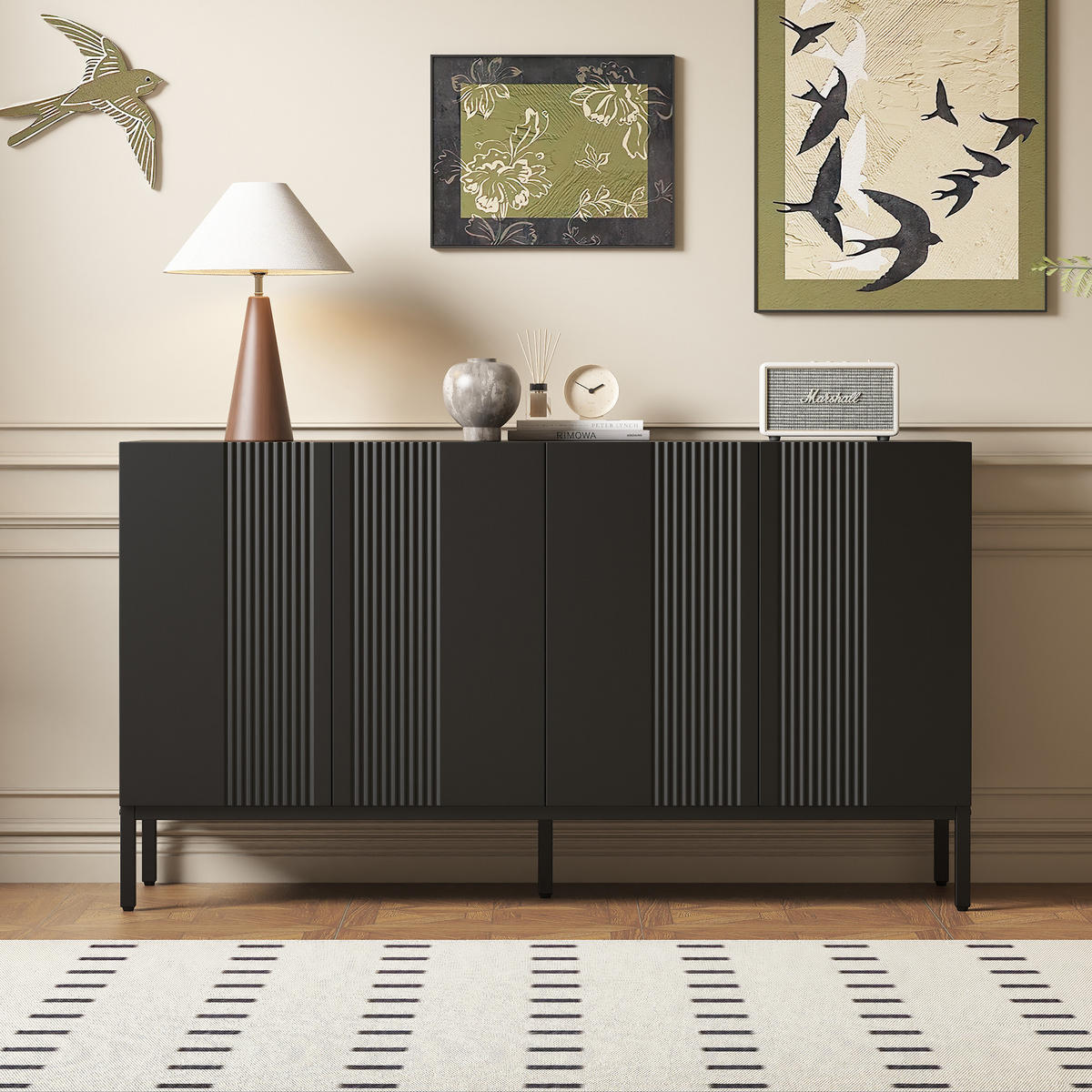 SIDEBOARD 145/42/80 cm schwarz aus MDF mit verstellbaren Einlegeböden - Schwarz, Holzwerkstoff (145/80/41.5cm) - OKWISH