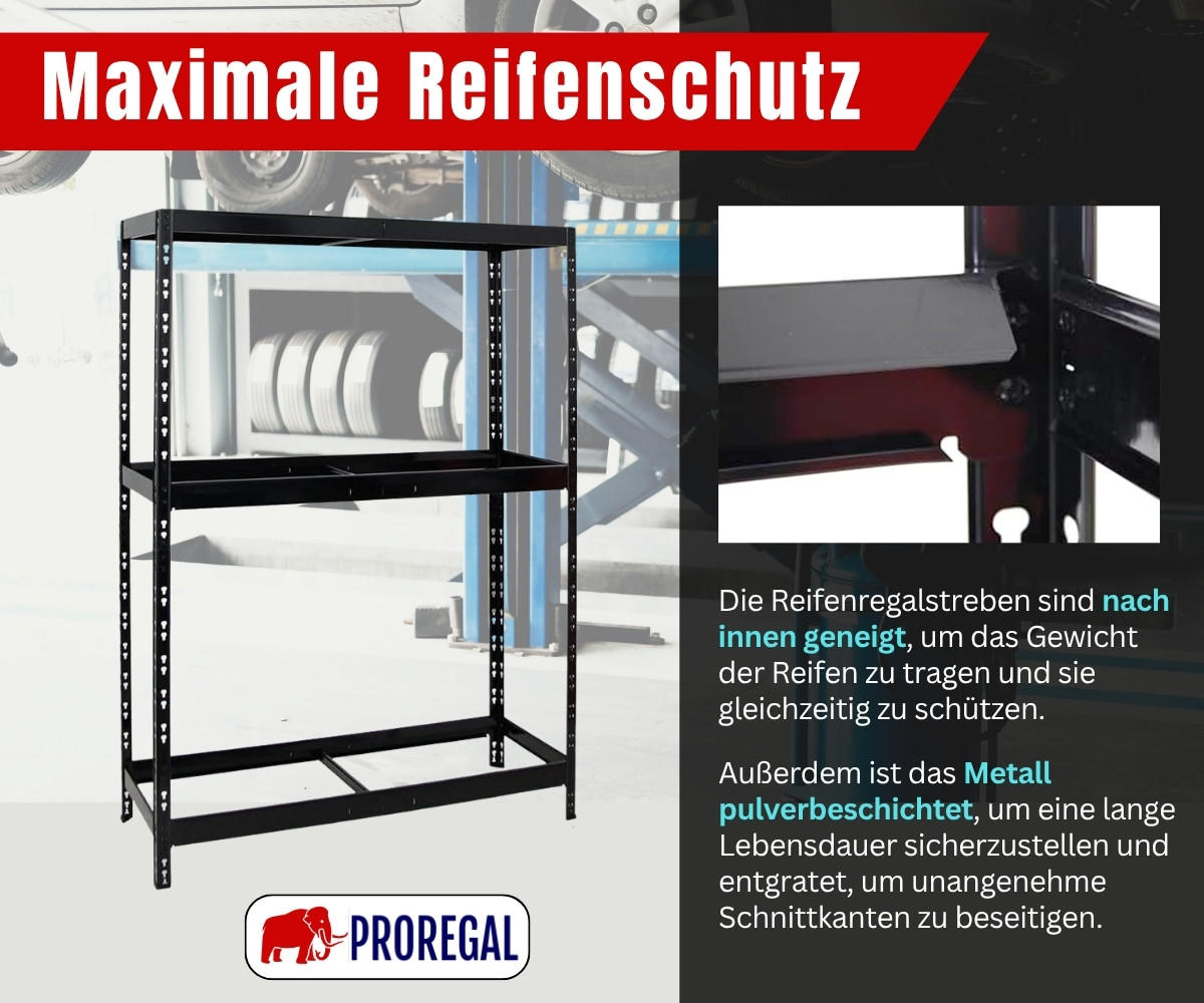 REIFENREGAL Tiger 180x130x50 cm bis zu 12 Reifen auf 2 Ebenen + Ablage Schwarz - Schwarz, Metall (130/180/50cm) - PROREGAL