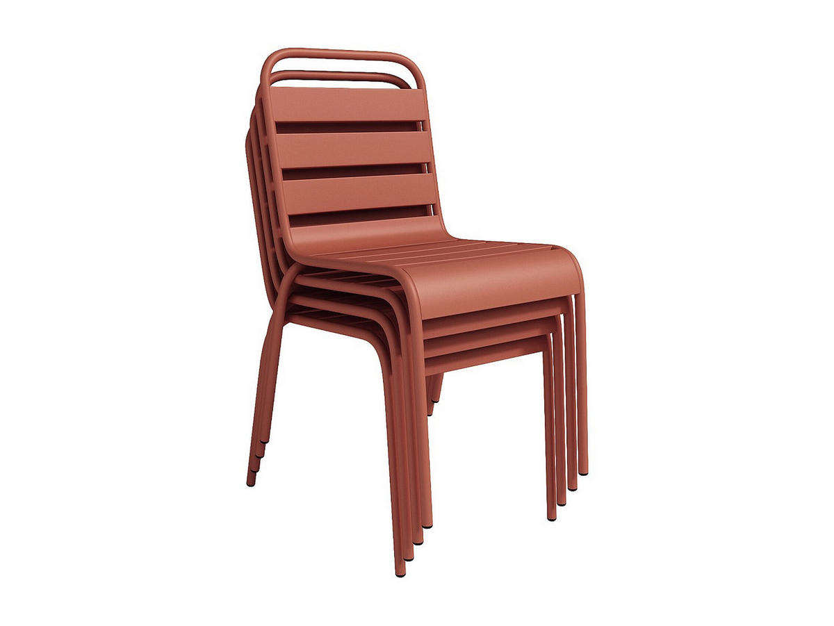 GARTEN-ESSGRUPPE: Tisch L. 120 cm + 8 stapelbare Stühle - Metall - Terracotta - MIRMANDE von MYLIA - Braun, Metall - Vente-Unique