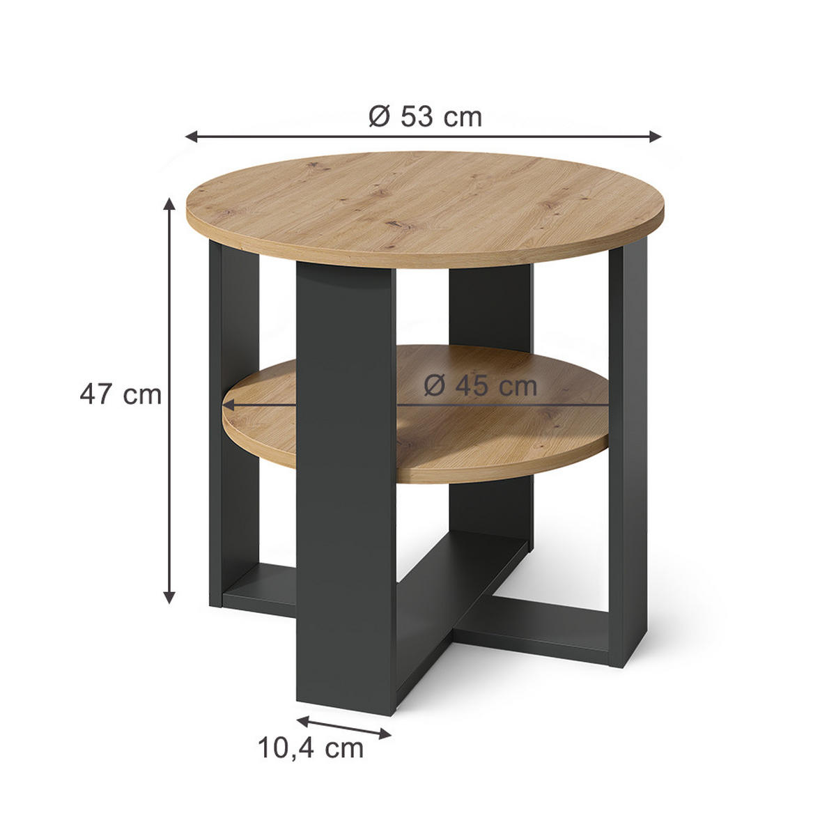 COUCHTISCH Romeo, Anthrazit/Artisan-Eiche, 53 x 53 cm - Anthrazit/Eiche Artisan, Holzwerkstoff (53/53/47cm) - Vicco