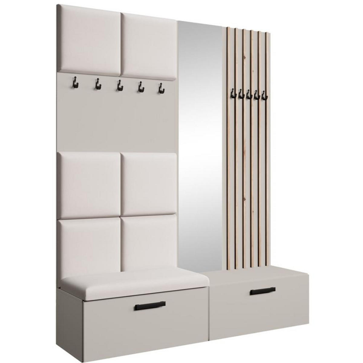 GARDEROBE Margaret I+II 162/203/43 mit gepolsterten Paneelen/Lamellen/Spiegel - Kaschmir/Schwarz, Holzwerkstoff/Kunststoff (162/203/43cm) - Beautysofa