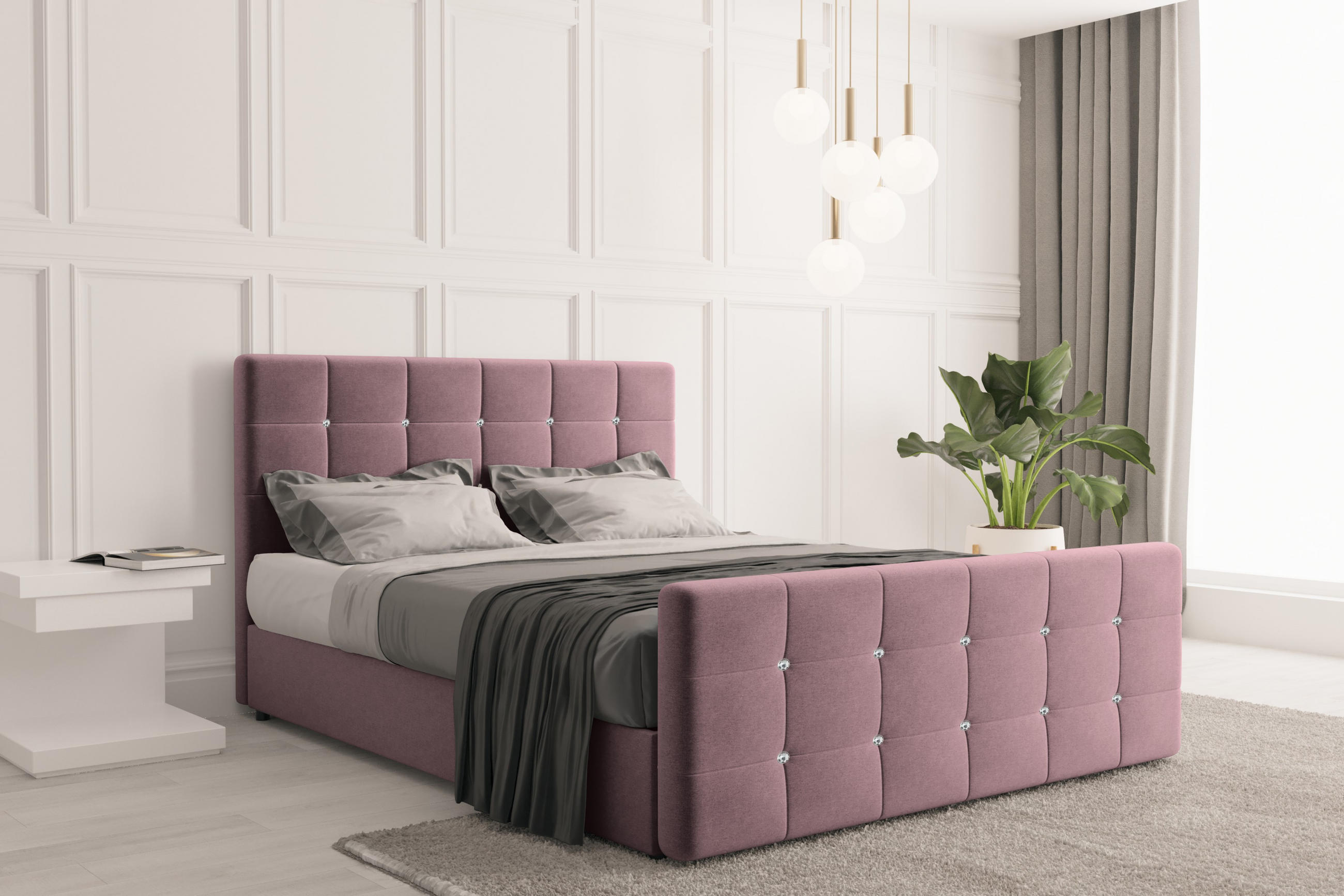 BOXBETT Mit Bettkasten Und Matratze Topper ROMA 140x200 cm Rosa H3-Bonell - Dunkelblau/Rosa, Holz/Holzwerkstoff (140/200cm) - Kaiser Möbel