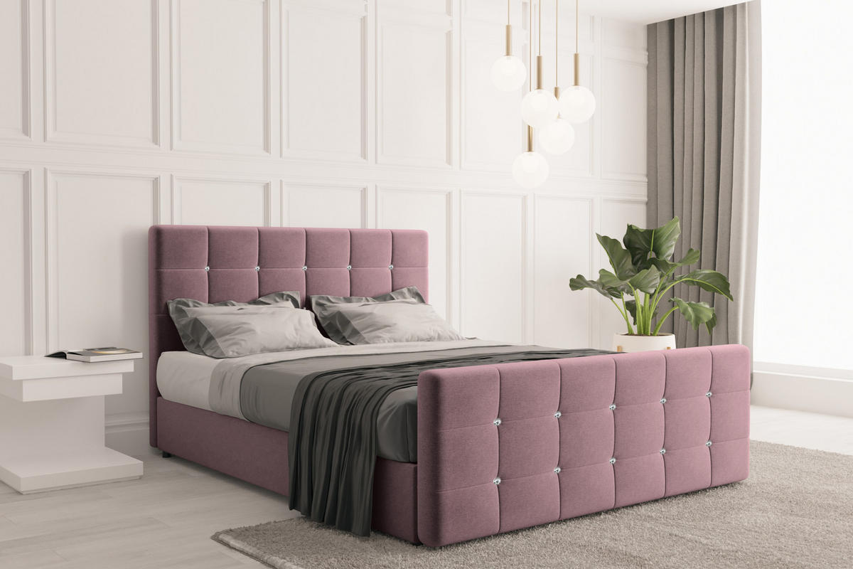 BOXBETT Mit Bettkasten Und Matratze Topper ROMA 180x200 cm Rosa H3-Bonell - Dunkelblau/Rosa, Holz/Holzwerkstoff (180/200cm) - Kaiser Möbel