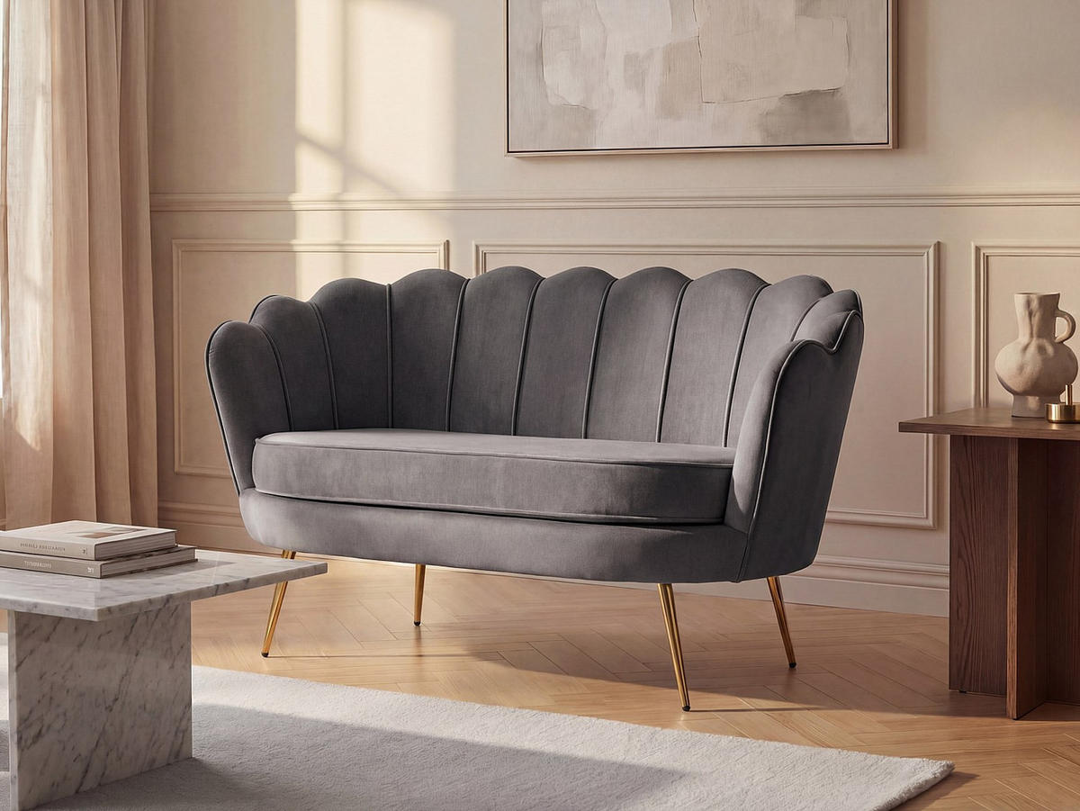 MUSCHELSOFA 2-Sitzer - Samt - Anthrazit - DANDELION - Anthrazit, Textil (124/78/73cm) - Vente-Unique