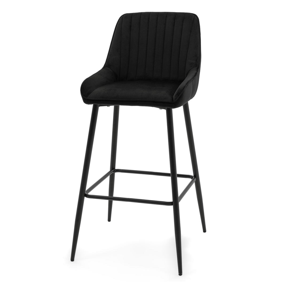 BARHOCKER PASSO gepolstert mit Steppung - schwarz - Samt Velours - Schwarz, Metall (50/95/55cm) - NEW HOME