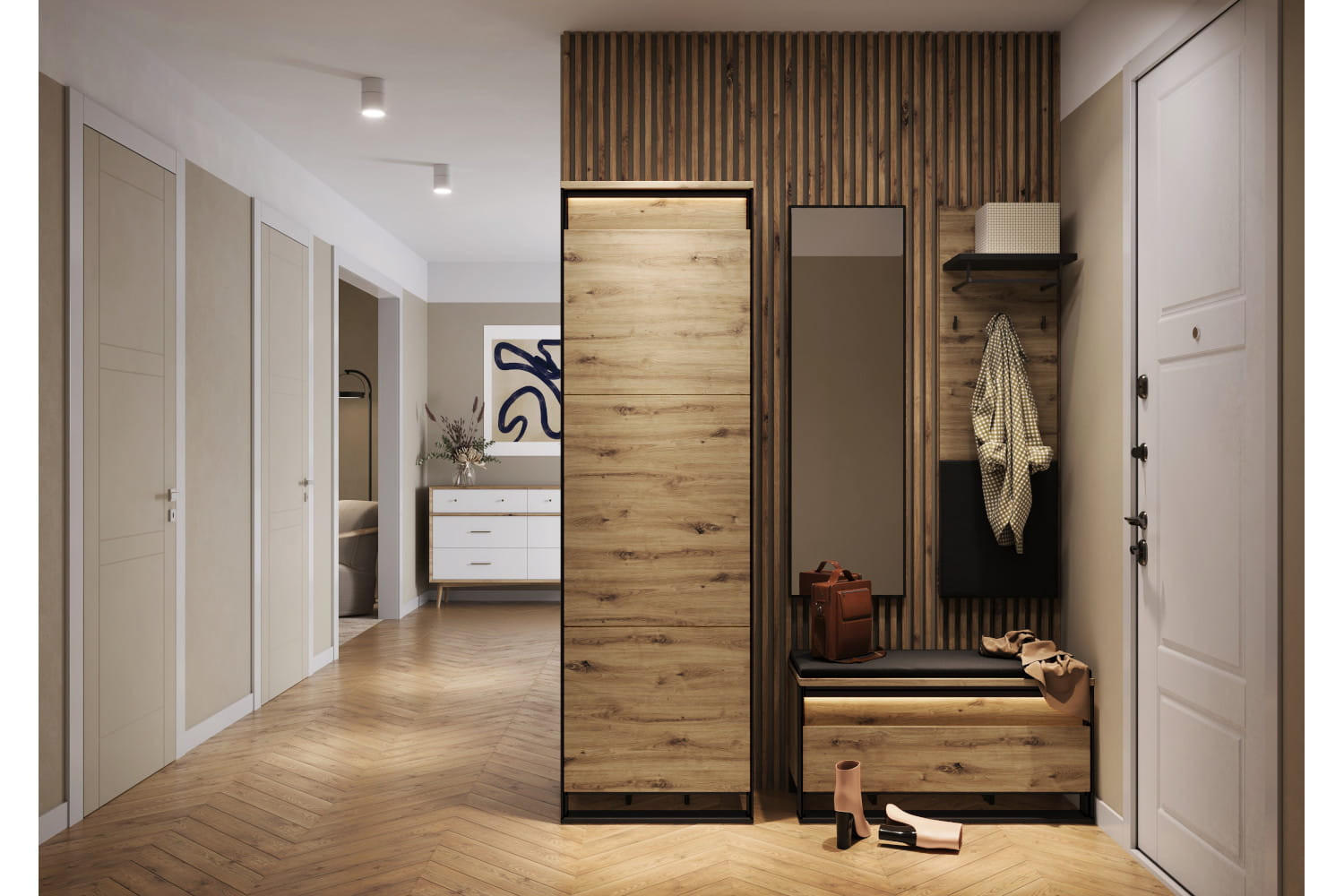 GARDEROBE Quant 6 - Schwarz/Eiche Artisan, Holzwerkstoff (152/249/40cm) - Meblini