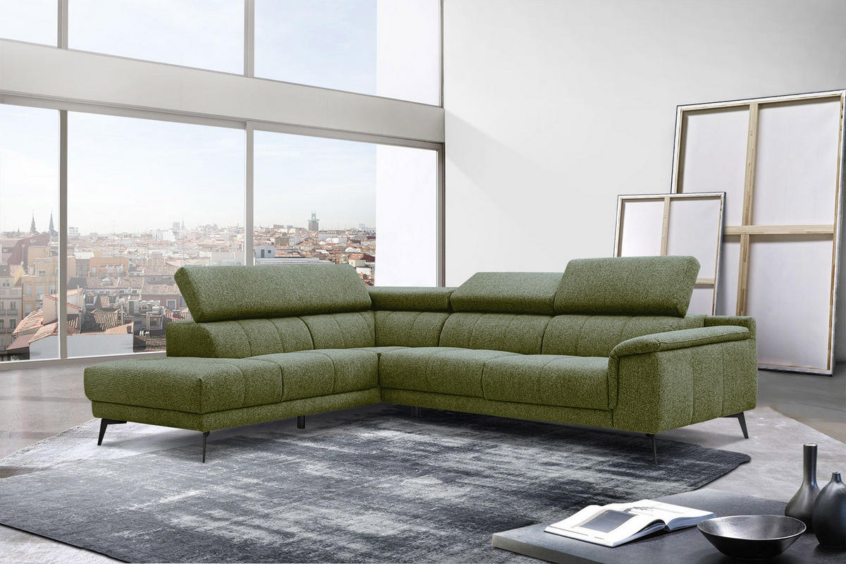 ECKSOFA FIERO 5-Sitzer, olivgrün - Schwarz/Olivgrün, Holzwerkstoff/Textil (158/269cm) - Courtois Laville