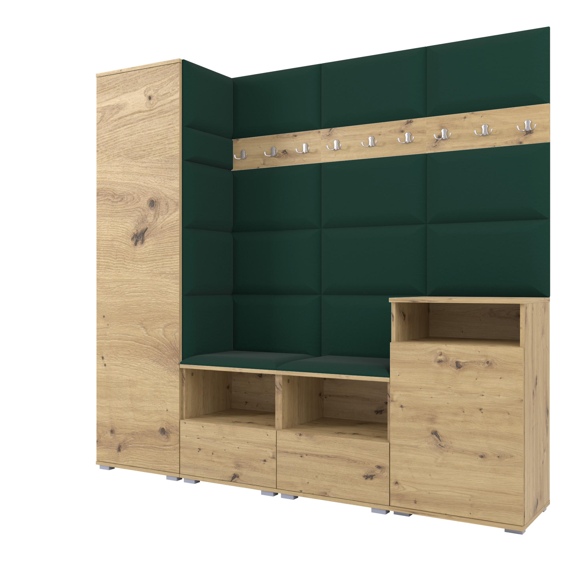 Ravio Garderobe Eiche Artisan, Dunkelgrün 200x187x40 cm