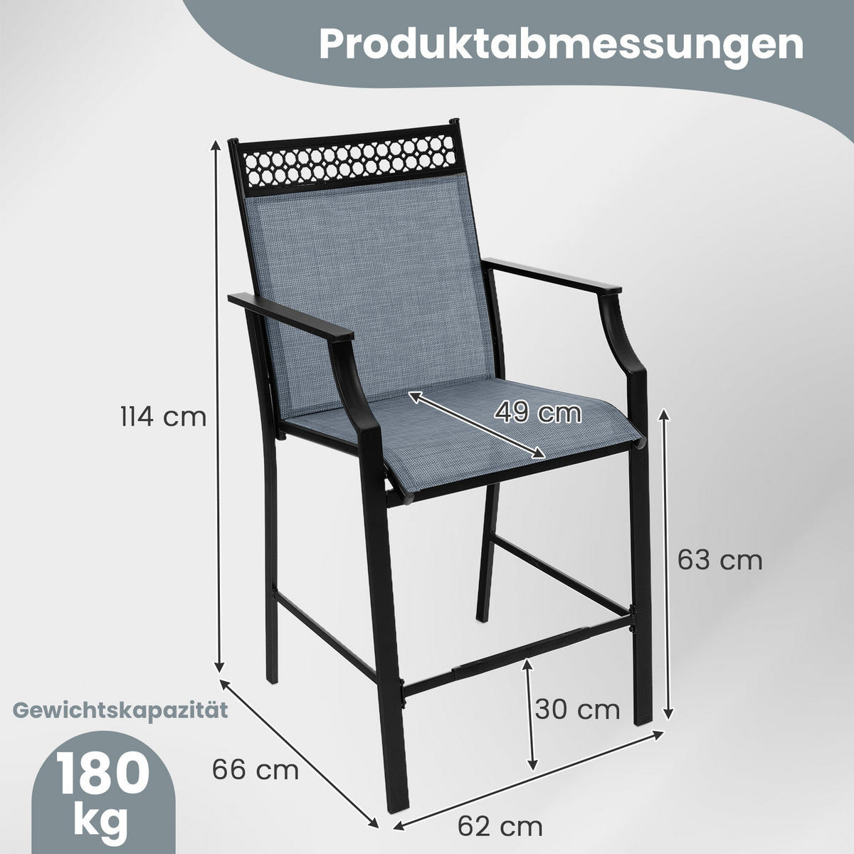 GARTENSTÜHLE Blau(2er-Set) - Blau, Metall (62/114/66cm) - COSTWAY