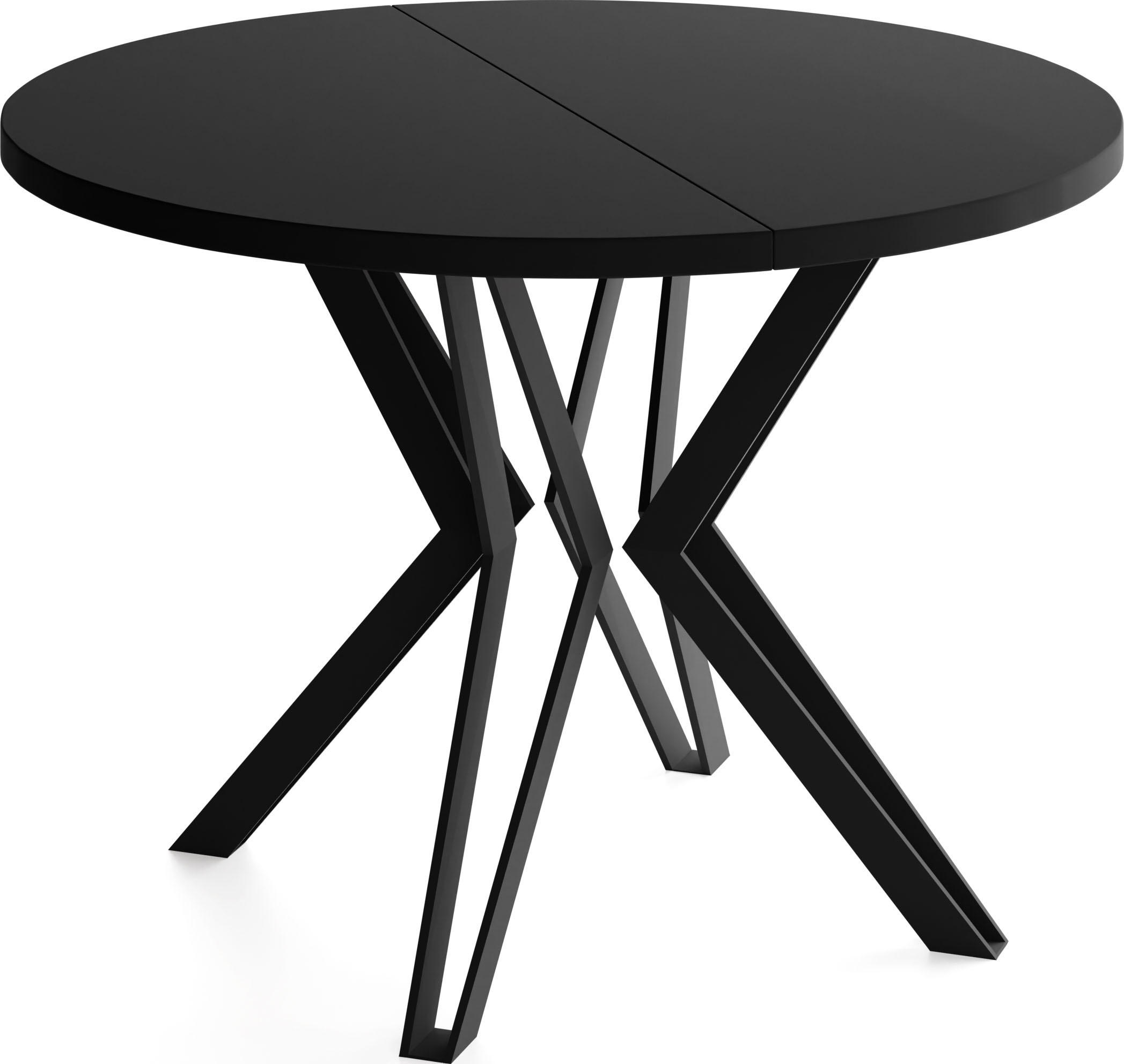 ESSTISCH Revena runder ausziehbarer, Schwarz 100-180/100/76 cm - Schwarz, Holzwerkstoff/Metall (100/100/76cm) - WFL GROUP