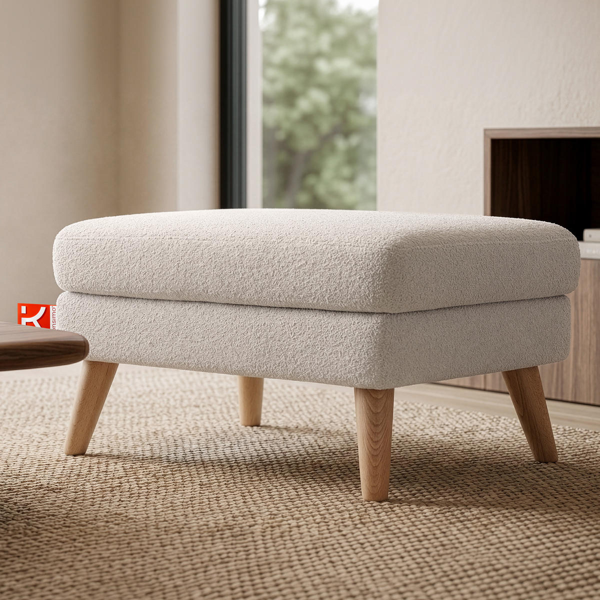 SITZHOCKER TAGIO Pouffe, weiss - Braun/Weiß, Buchenholz/Textil (65/46/80cm) - KONSIMO®