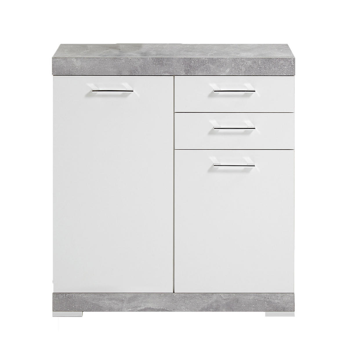 SIDEBOARD mit 2 Türen und 2 Schubladen L80cm - Bristol - Weiß/Grau, Holzwerkstoff (34.9/89.9/43.9cm) - Calicosy