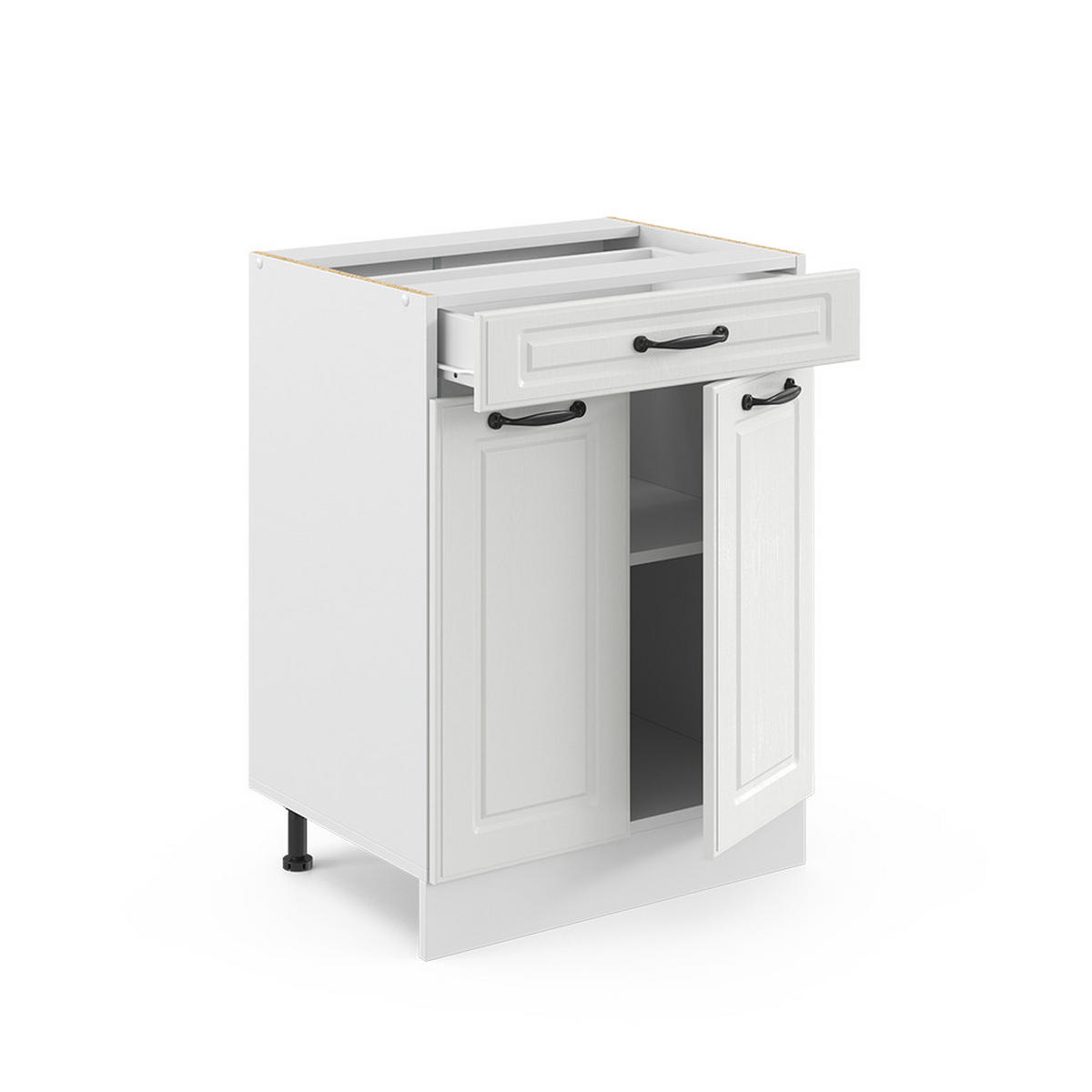KÜCHENUNTERSCHRANK R-Line Weiß Landhaus 60 cm mit Schublade, AP Marmor - Creme/Weiß, Holzwerkstoff (60/81.6/60cm) - Vicco