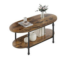 COUCHTISCH oval niedrig 2 Ebenen Mid Century Retro Design - Braun, Holz (119/54/43cm) - Kaket