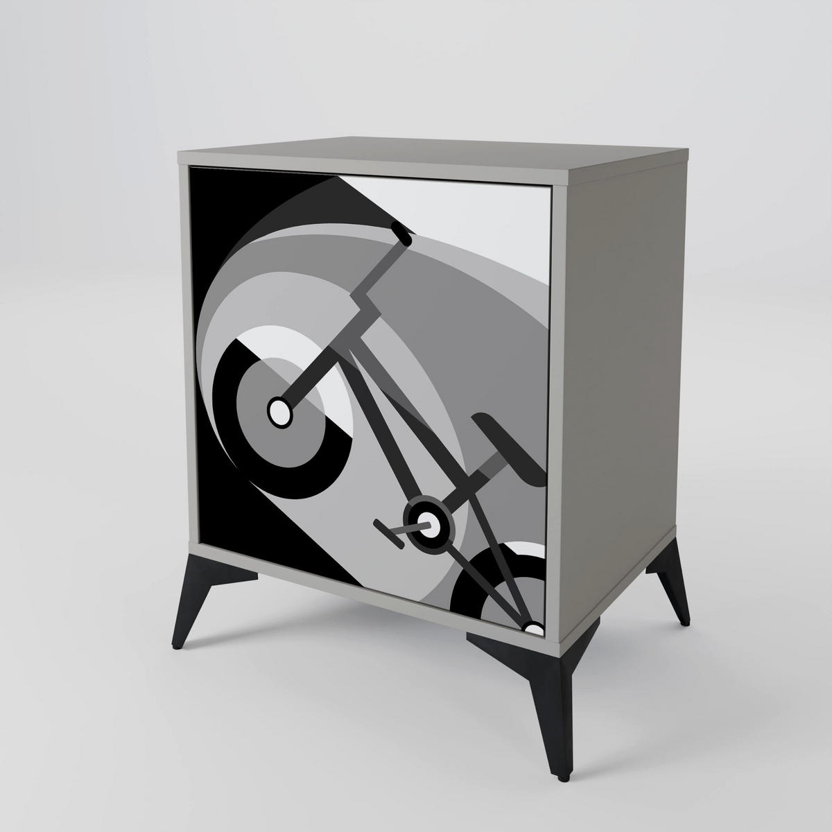 SIDEBOARD BIKE ENERGY, Grau, 57,5x42x77,5 cm, Schräge Buchenholzfüße - Buchefarben/Multicolor, Holzwerkstoff/Buchenholz (57.5/77.5/42cm) - SpaceRebels
