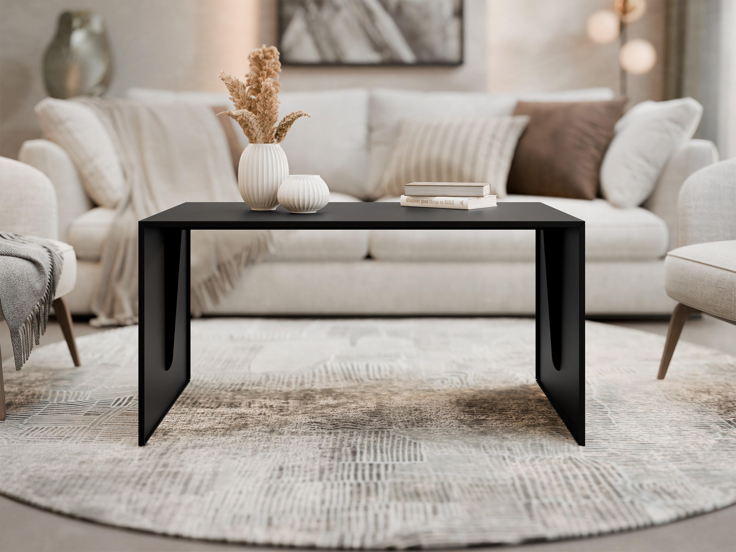 METALL-COUCHTISCH Mocca 4 - Schwarz, Holzwerkstoff/Metall (60/100/50cm) - MIRJAN24