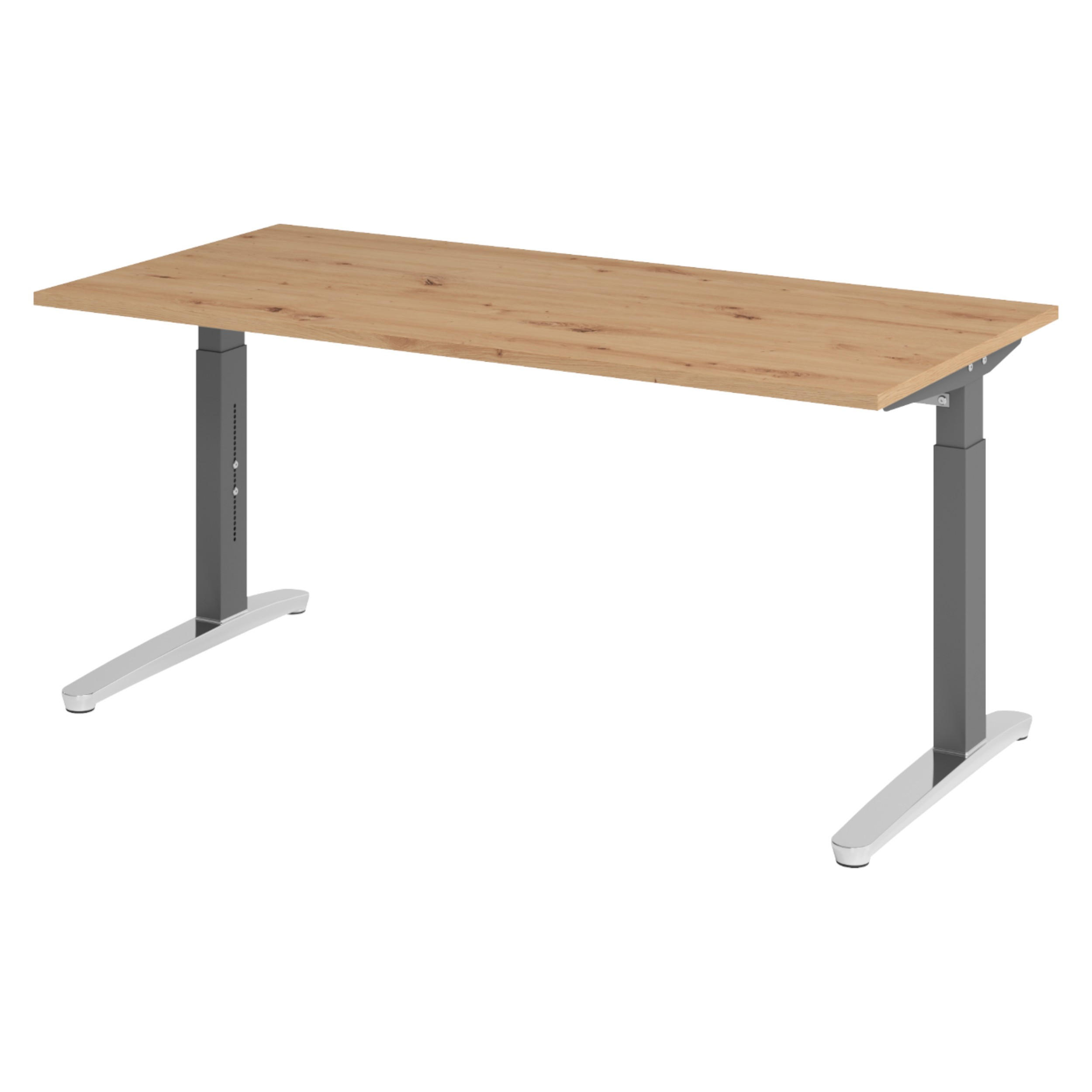 SCHREIBTISCH Serie-XB 80/160/74 cm in Wildeiche/Graphitfarben/Alu poliert - Wildeiche/Graphitfarben, Holzwerkstoff (80/160/74cm) - bümö