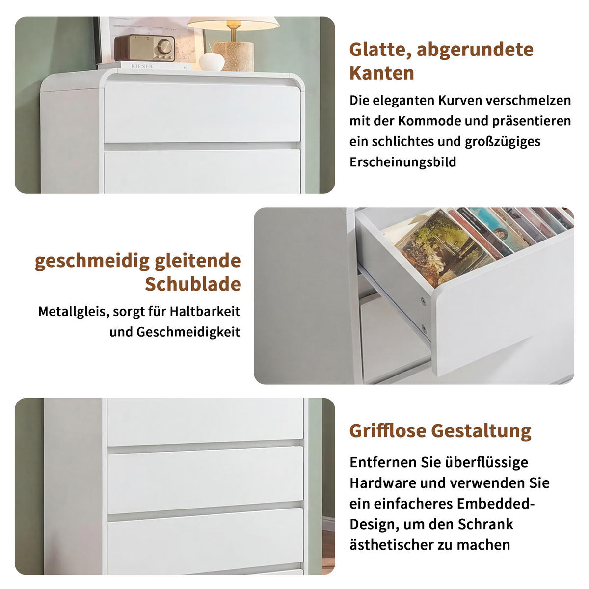 KOMMODE 5 Schubladen mit LED-Beleuchtung, Weiß,73x40x110 cm - Weiß, Holz (40/110/73cm) - PARAFTA HOME