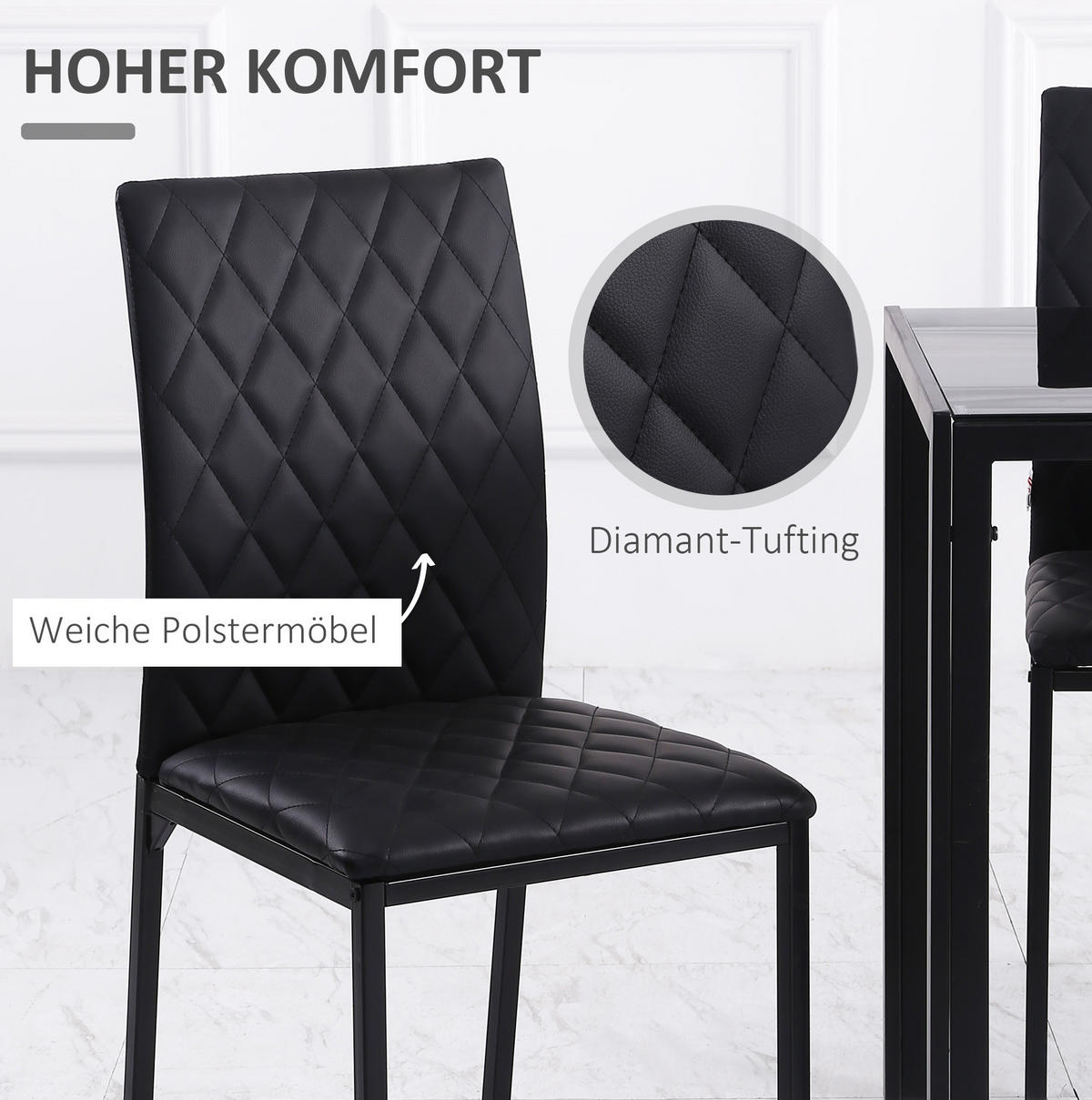 ESSZIMMERSTUHL 4er-Set gepolstert 41 x 50 x 91 cm Kunstleder Schwarz - Schwarz, Metall (50/91/41cm) - Meubliv