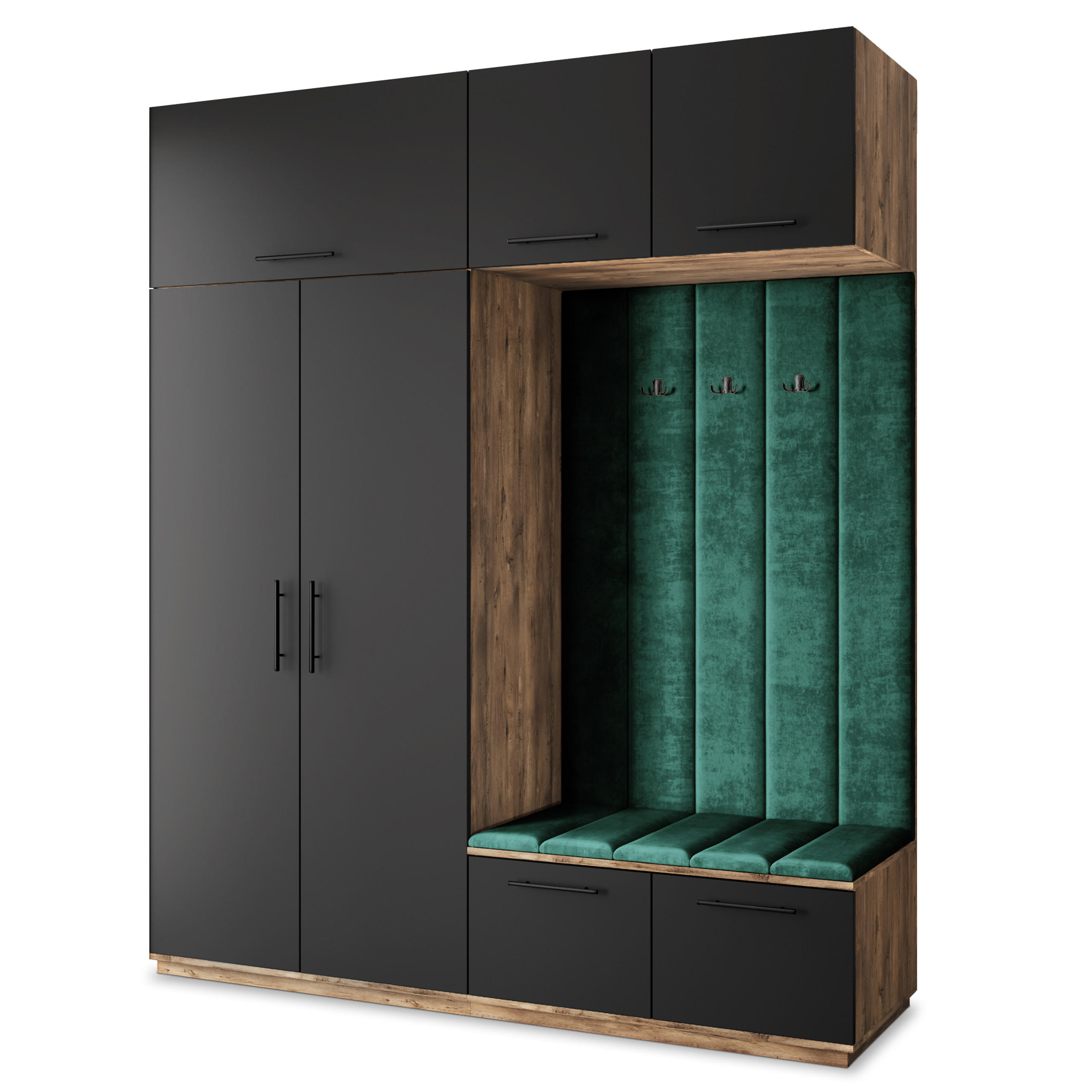 Masseno Garderobenschrank Eiche, Schwarz, Grün 200x240x60 cm