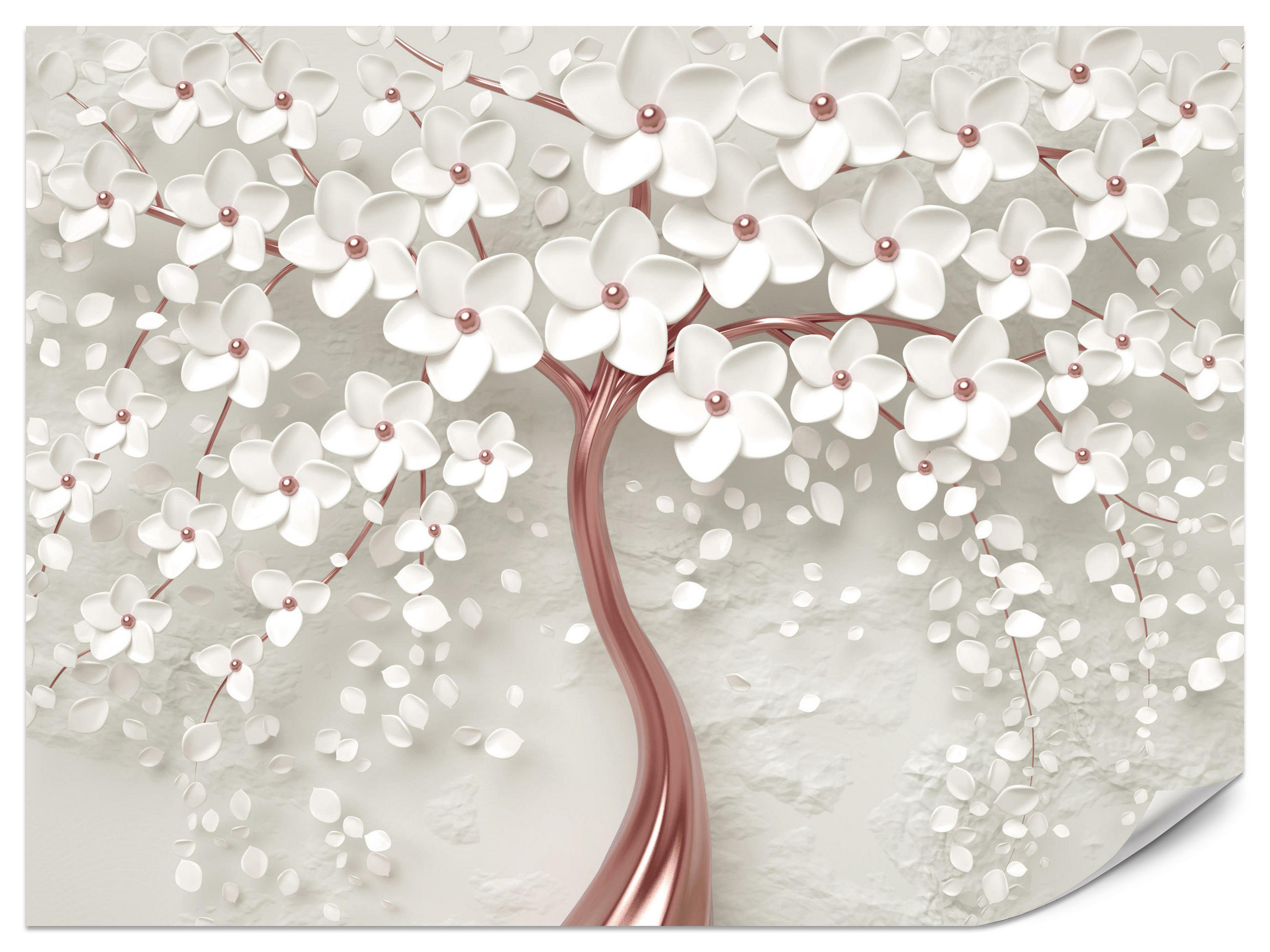 FOTOTAPETE für Schlafzimmer Perlmutt Blumen Abstract Baum 250x175 - Beige/Rosa, Papier (250/175cm) - Muralo