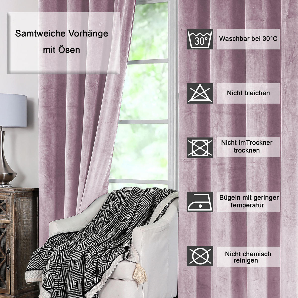 VORHANG Ösen Samt 300/245 cm Altrosa - Altrosa, Textil (300/245/245cm) - TiborTex