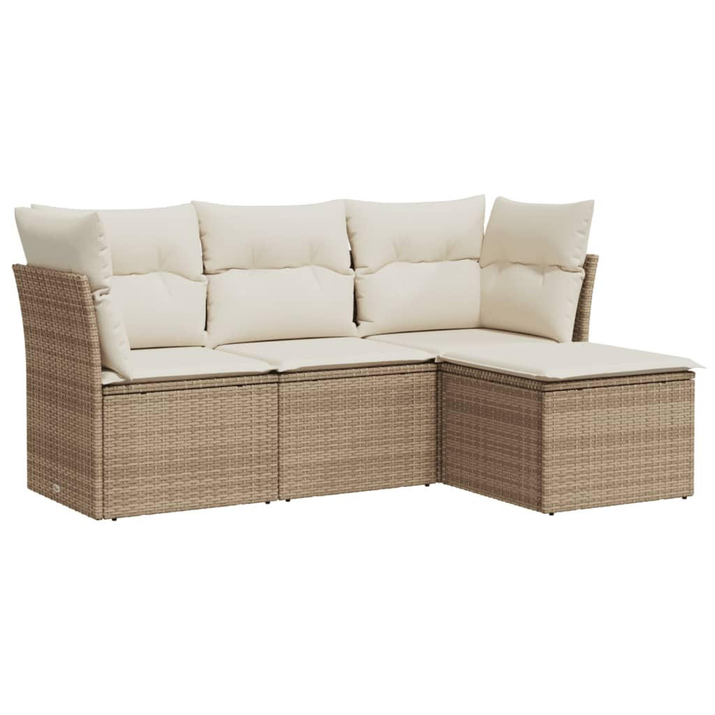 GARTEN-SOFAGARNITUR 4-teilig Mit Kissen Beige Poly Rattan - Beige, Kunststoff - vidaXL