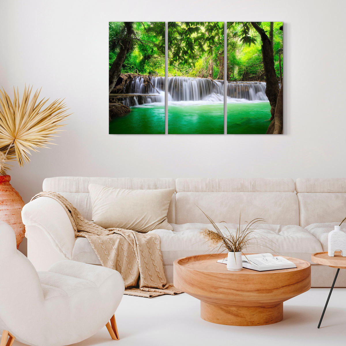 LEINWANDBILD Bergwasserfall 3-tlg. 120x80 cm - Multicolor, Holz (120/80cm) - LUMASOUL