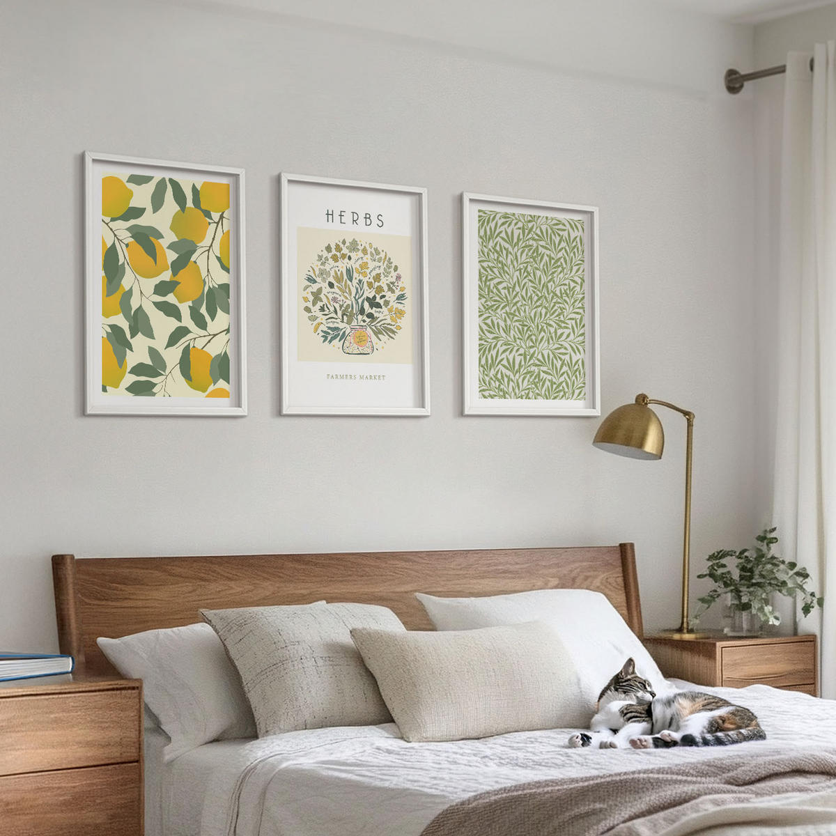BILDER SET 3er Set - 40x60 cm Weißer Rahmen - Zitronen mit Kräutern und Blättern - Weiß, Kunststoff (40/60cm) - TULUP