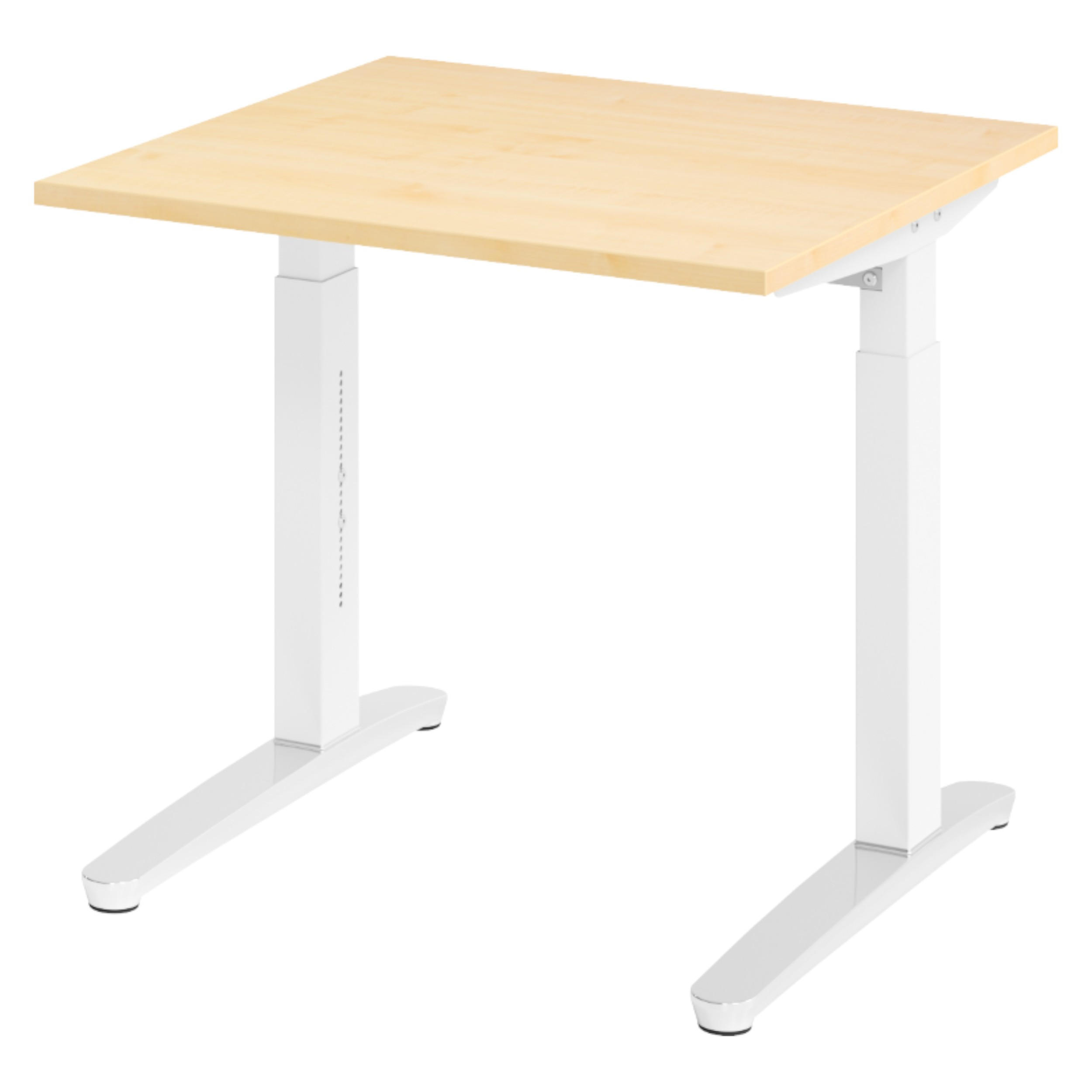 bümö Schreibtisch Ahorn, Weiß, Silber 80x74x80 cm