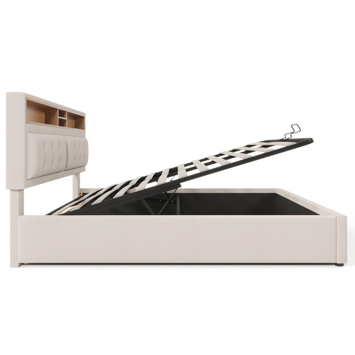 POLSTERBETT aus Leinen 160x200 cm in Beige mit USB/Typ-C & Steckdosen - Beige, Textil (160/200cm) - Modfu