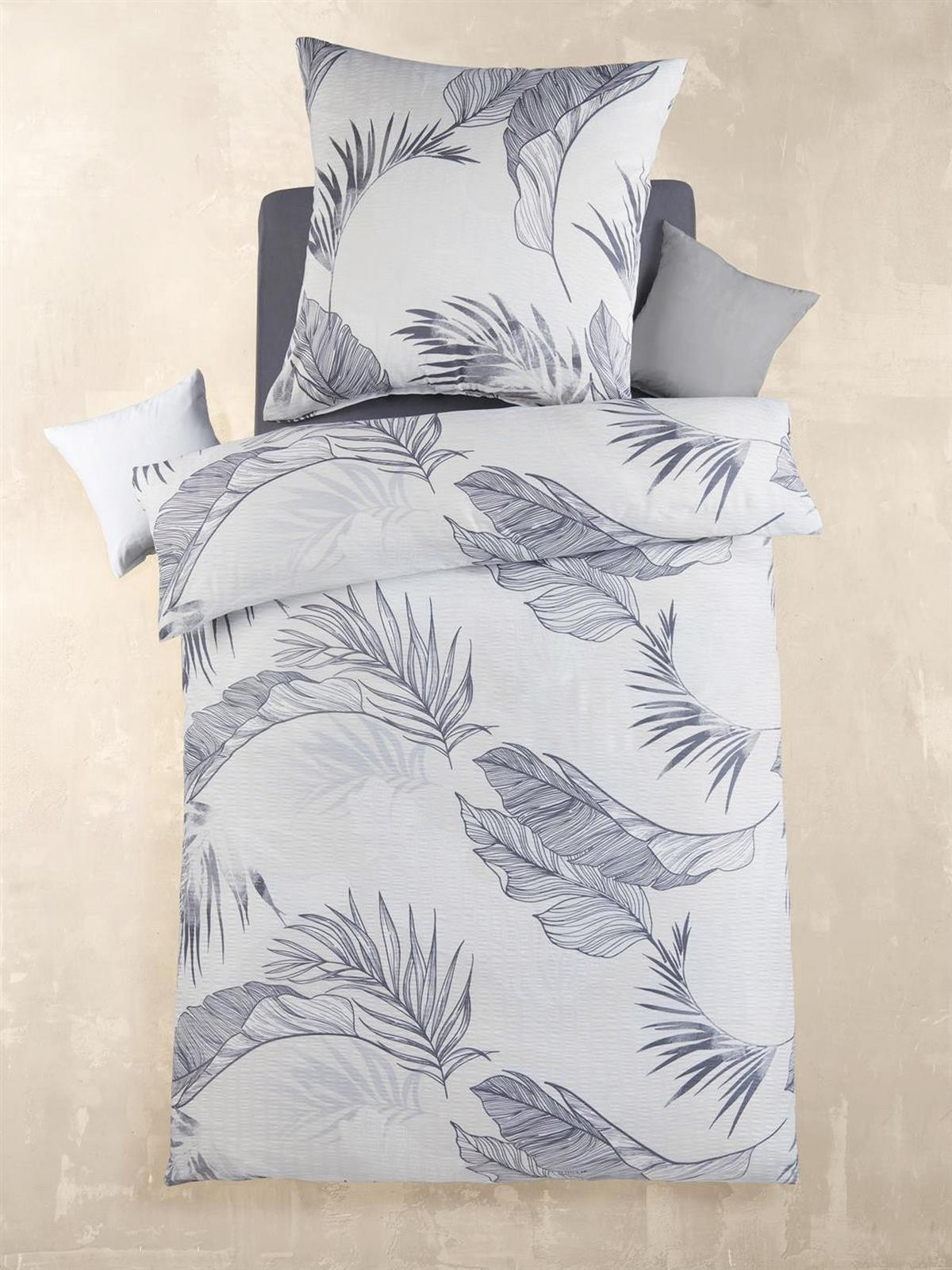 SEERSUCKER-BETTWÄSCHE 135x200 Blumen Sommer Bettbezug Bügelfrei aus Mikrofaser Bettbezüge Grau Blau - Grau, Textil (135/200cm) - Carpe Sonno