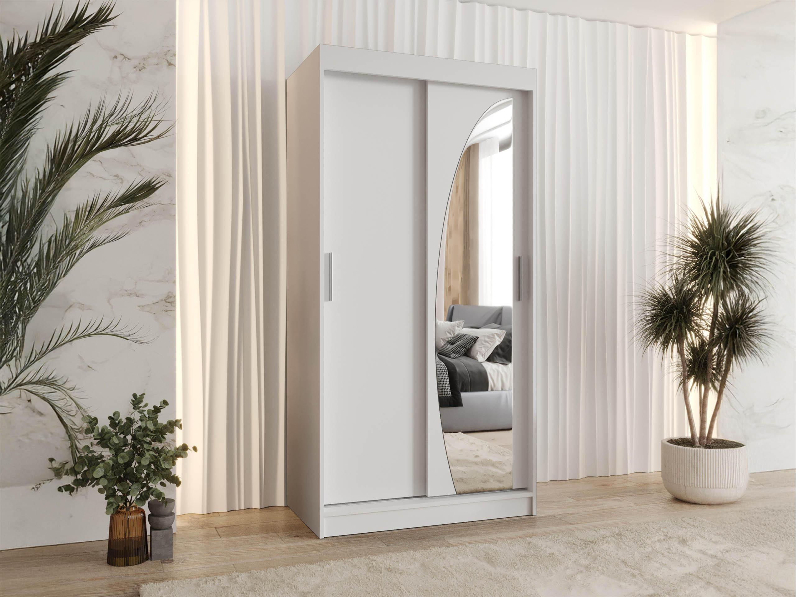 SCHWEBETÜRENSCHRANK Wika 100 cm - Silberfarben/Weiß, Holzwerkstoff/Kunststoff (100/200/62cm) - MIRJAN24