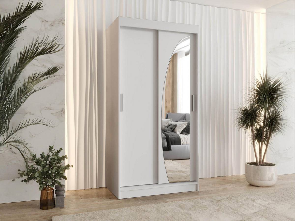 SCHWEBETÜRENSCHRANK Wika 100 cm mit Schubladen - Silberfarben/Weiß, Holzwerkstoff/Kunststoff (100/200/62cm) - MIRJAN24