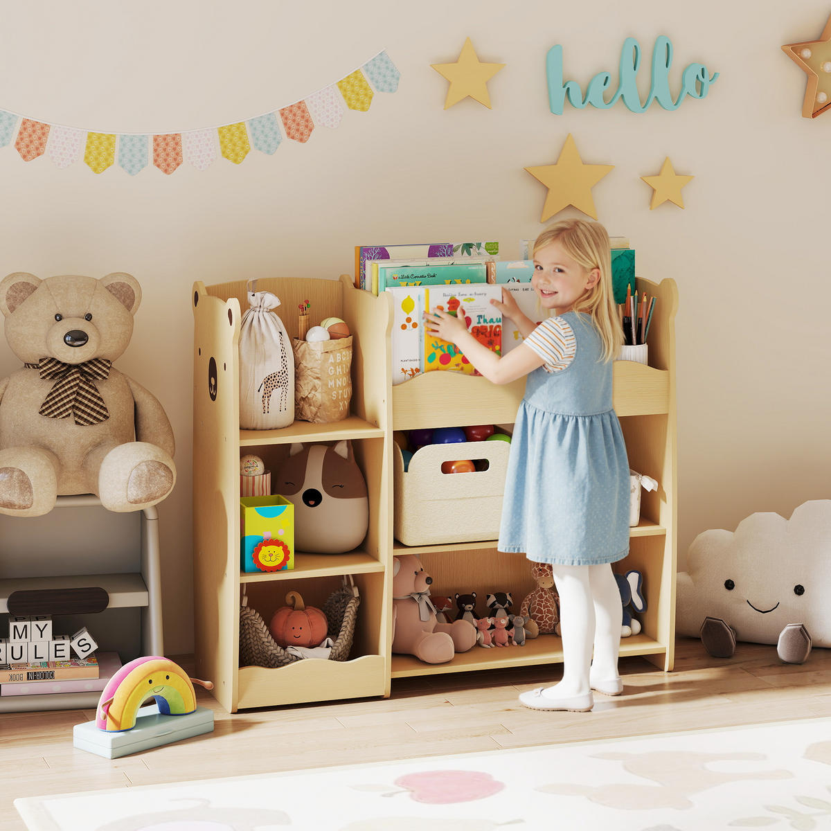 KINDERREGAL DE-17275 3 offene Ebenen mit Bären-Design Natur - Naturfarben, Holzwerkstoff (92/79/29cm) - ComfortXL