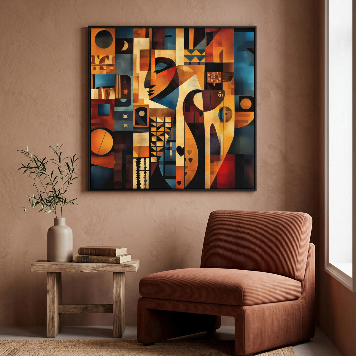 LEINWAND Bilder mit Rahmen - Figuren - Abstrakt - Symbole - 90x90 - Terracotta, Textil (90/90cm) - MuchoWow