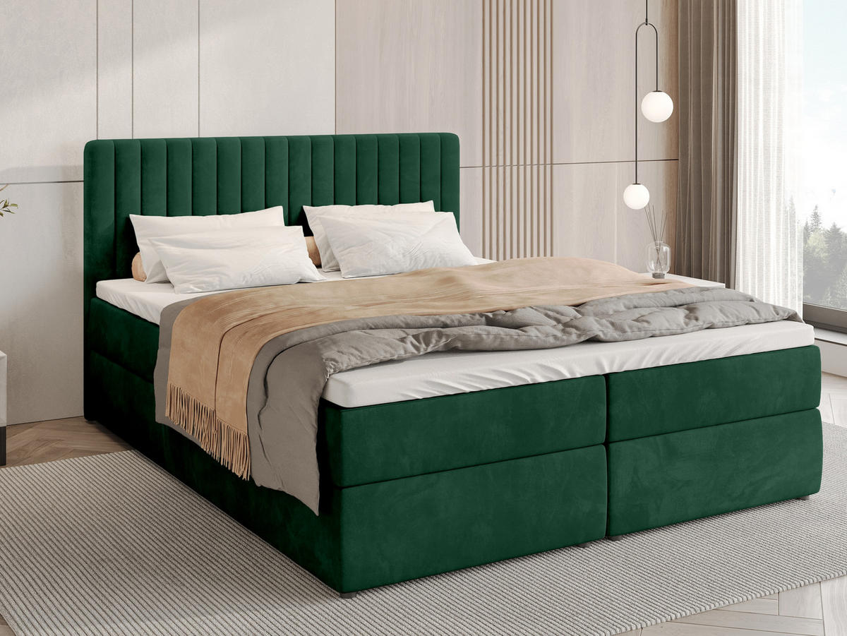 BOXBETT Dream mit Topper 160/200 Grün - Grün, Holzwerkstoff/Textil (160/200cm) - Bromarkt