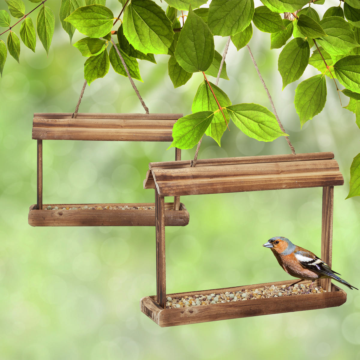 2XVOGELFUTTERHAUS - Hellbraun, Holz (31.5/23.5/8cm) - Relaxdays