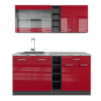 SINGLEKÜCHE R-Line Rot Hochglanz/Anthrazit 160 cm , AP Marmor - Anthrazit/Rot, Holzwerkstoff (160/81.6/60cm) - Vicco