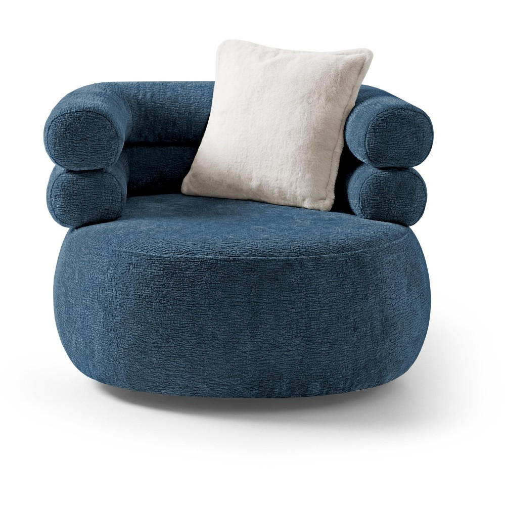 SESSEL Nano, Drehsessel mit runder Form, Dunkelblau - Dunkelgrau, Textil (95/75/95cm) - Beautysofa