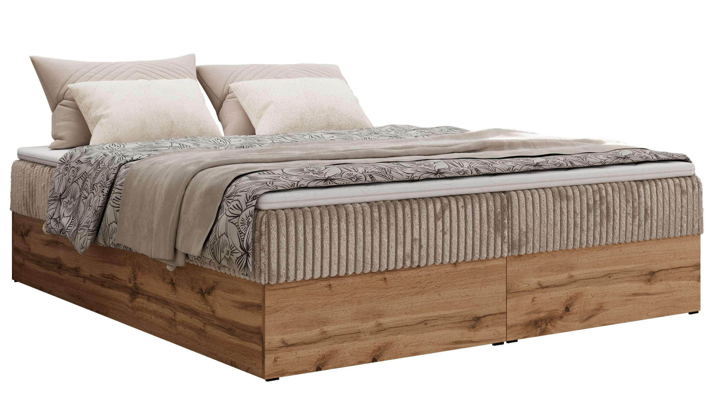 MKS KONTINENTÁLNÍ POSTEL WOOD ZERO 160/200 - Světle hnědá Manšestr - H3