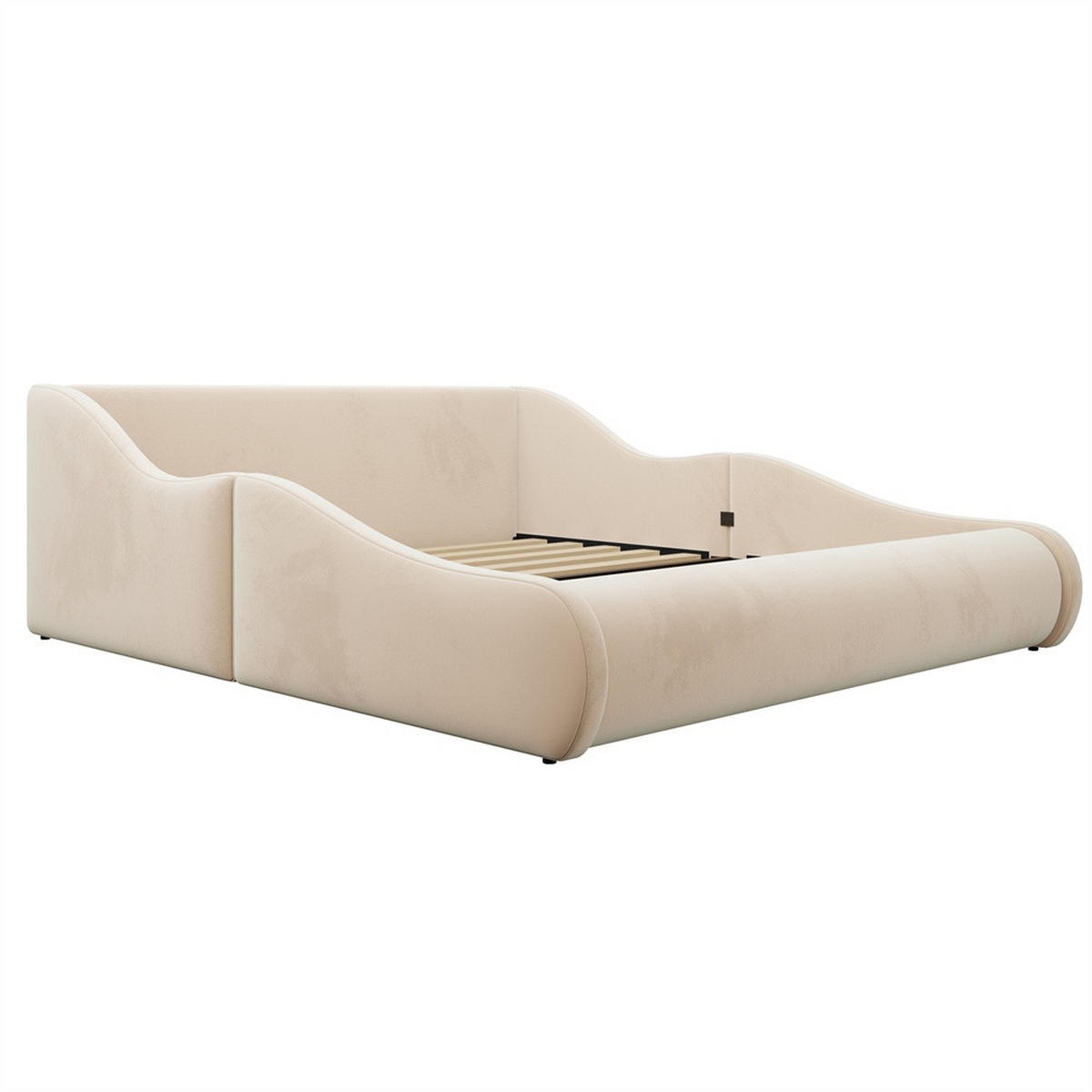 POLSTERBETT 140x200 cm mit hohem Kopfteil und Seitenschutzgittern - Samtstoff - ohne Matratze - Beige - Beige, Textil (140/200cm) - DELFA