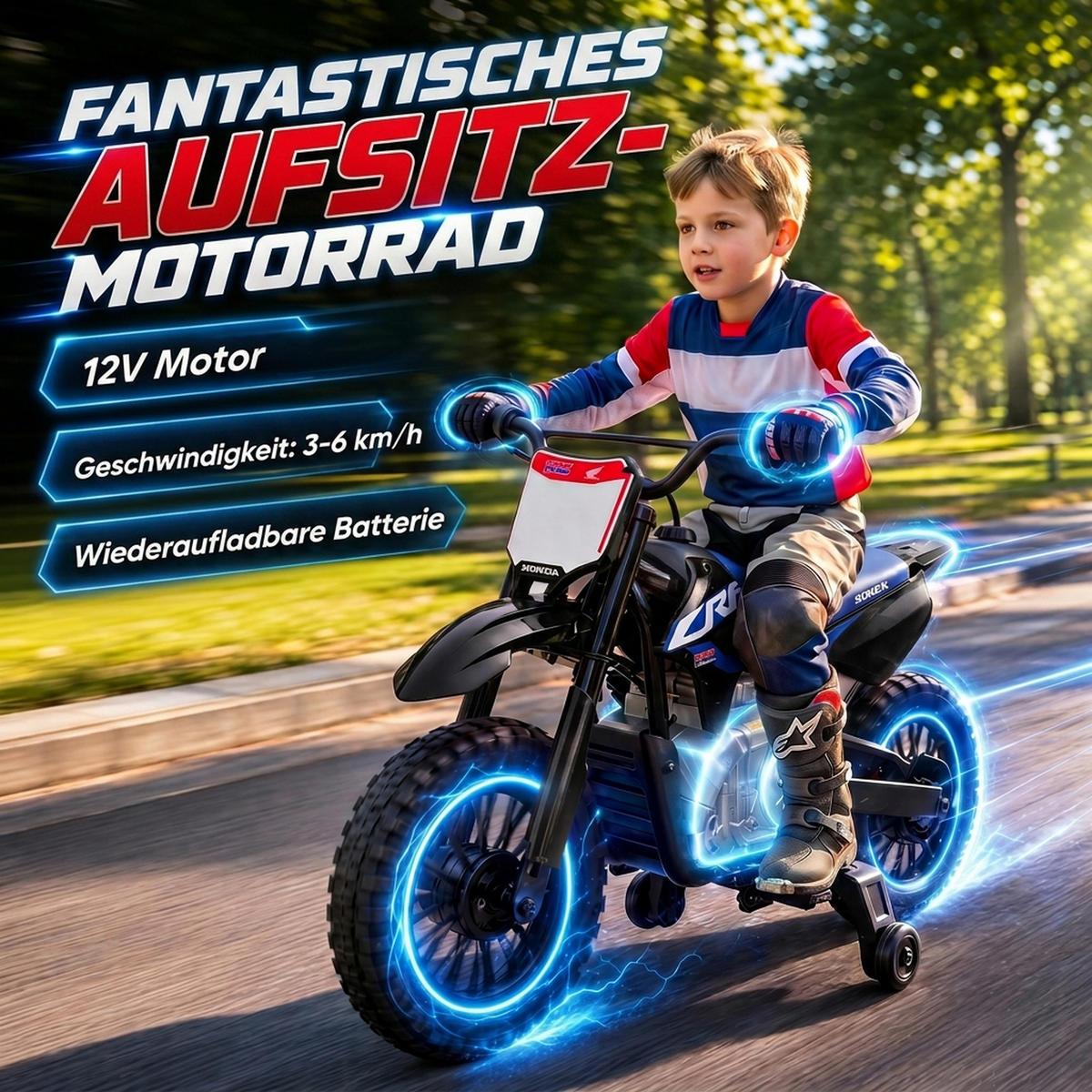 KINDER Motocross Stahl Kunststoff Schwarz - Schwarz, Metall (104/55/67cm) - AIYAPLAY