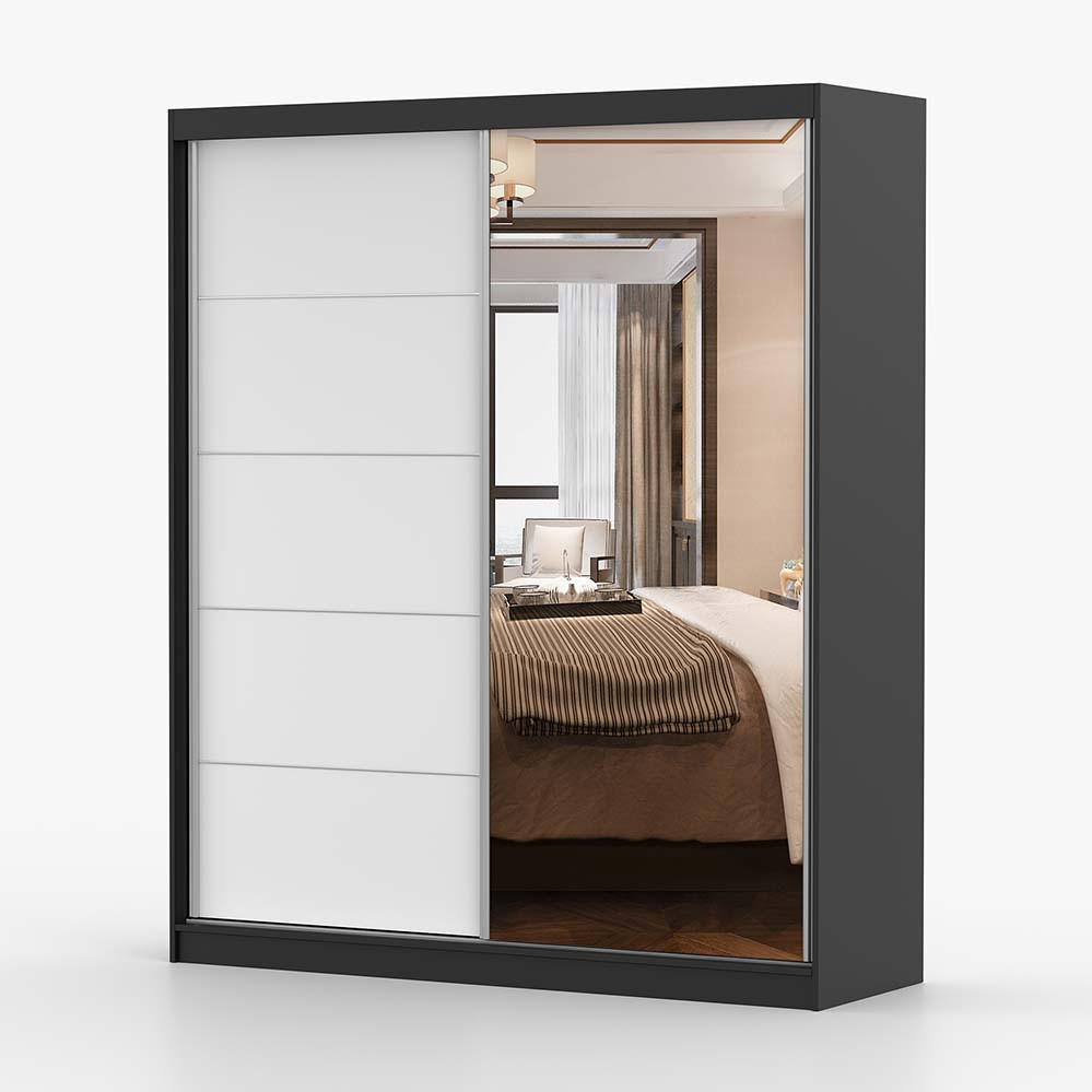 SCHWEBETÜRENSCHRANK 183/218/61 cm 2-türig Bella 03 Schwarz, Weiß - Alufarben/Schwarz, Glas/Holzwerkstoff (183/218/61cm) - imoebel24