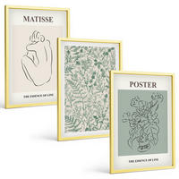 BILDER SET 3er Set - 40x60 cm Goldrahmen - Linien, Pflanzenmuster, Minimalismus - Goldfarben, Kunststoff (40/60cm) - TULUP