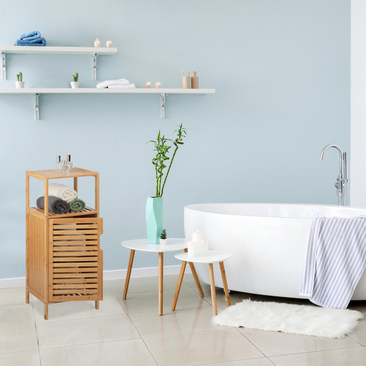 BADSCHRANK - Hellbraun, Holz/Holzwerkstoff (36.5/87/33cm) - Relaxdays