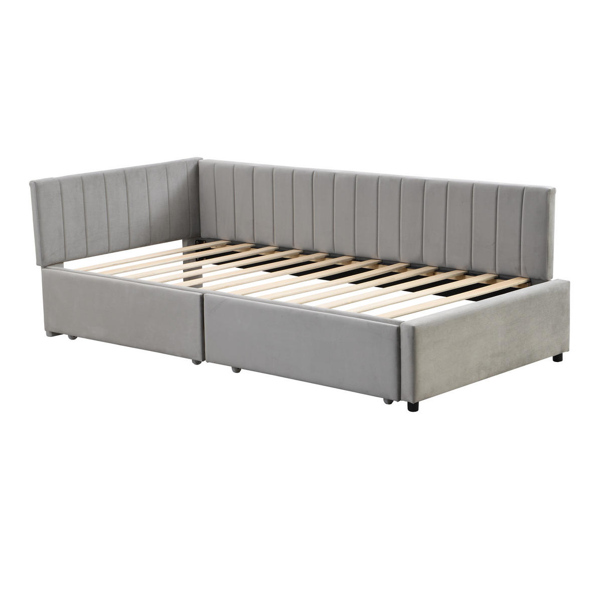 POLSTERBETT aus Stoff 90x200 cm Grau mit 2 Schubladen, Lattenrost und austauschbarer Rückenlehne - Grau, Leder (90/200cm) - Modfu