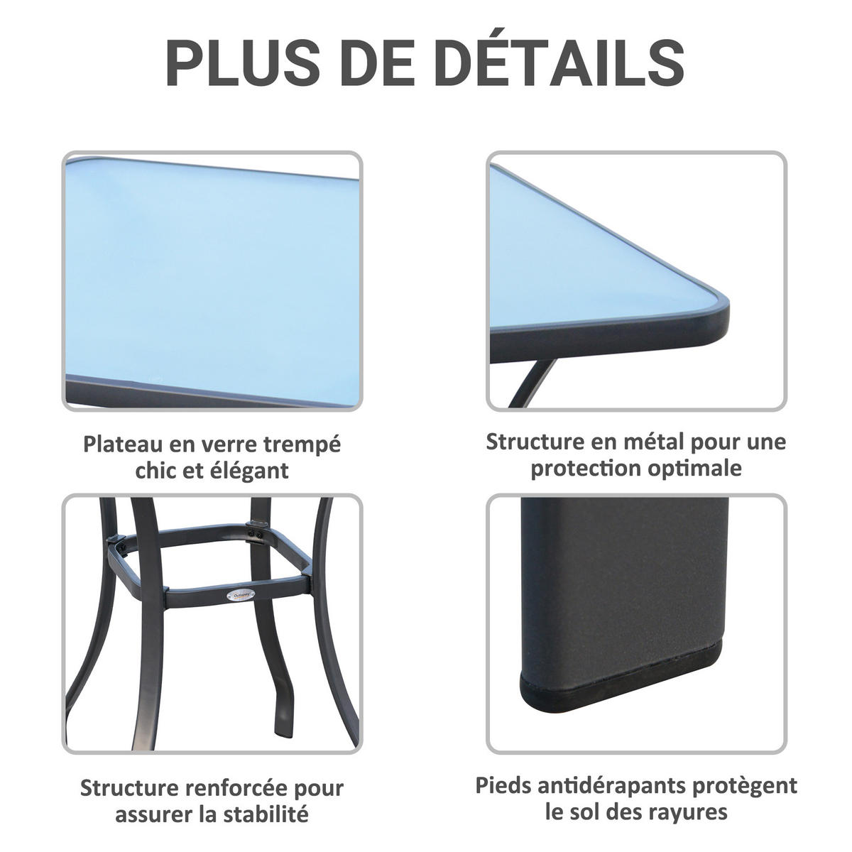 BALKONTISCH DE-14075 68x68 cm mit Granitglas Grau - Grau, Metall (68.5/68.5/84cm) - ComfortXL