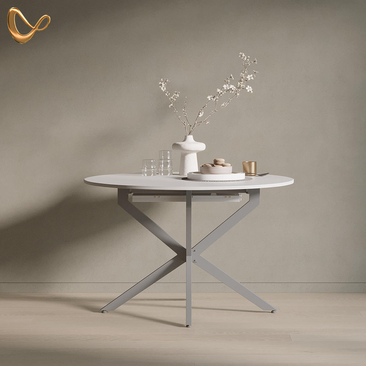 ESSTISCH Firenze Weiß/Grau 120 x 120 cm ausziehbar - Weiß/Grau, Holzwerkstoff (120/120/76.5cm) - Livinity®