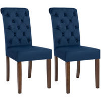 STUHL 2er Set Samt Blau - Blau/Walnussfarben, Holz/Textil (45/98/63cm) - CLP